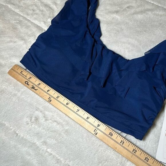 Carmen Marc Valvo Women's Mesh Ruffle Midnight Blue Bikini Top size Medium NEW - Picture 9 of 16
